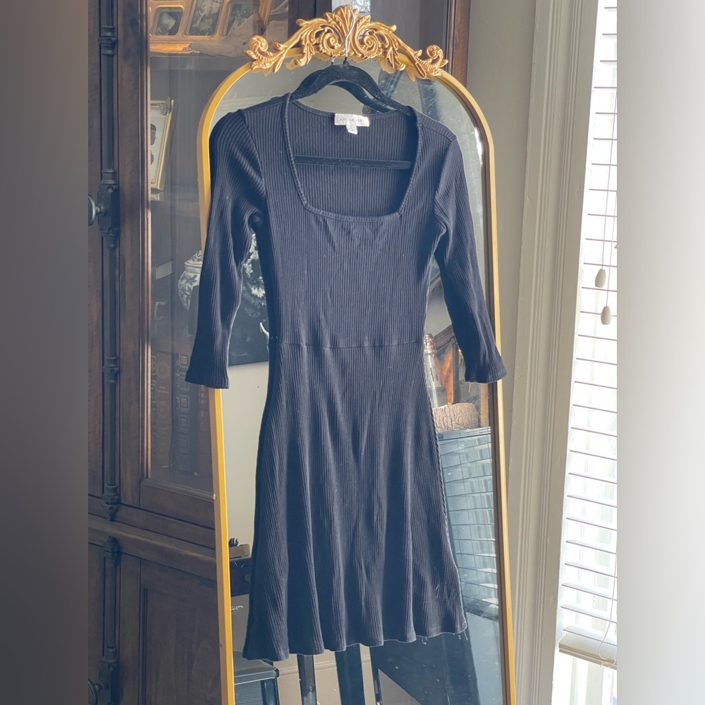 Amour Vert Square Neck black long-sleeved ribbed mini dress - Picture 2 of 9